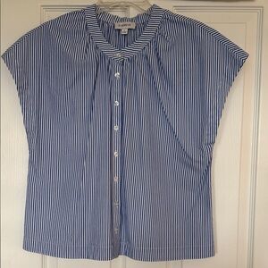 Evereve Navy & White Stripe Cap Sleeve Button Down Top 100% cotton - Size Large